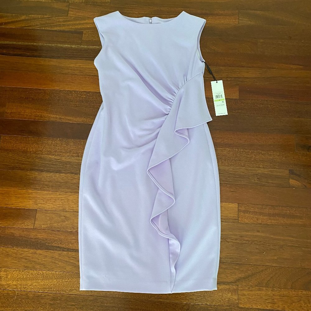 NWT! Calvin Klein Ruffle-Trim Scuba Sheath Dress 4Petite